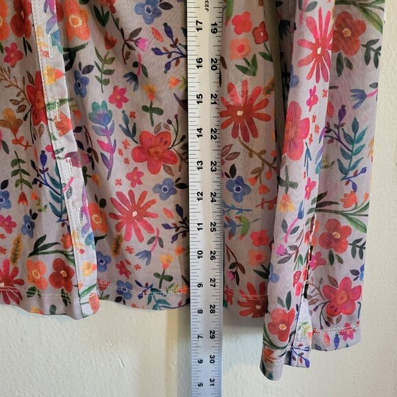 Natural Life Top Women's XL Multicolor Floral Sheer Rusched Front Carina Boho - Picture 6 of 9